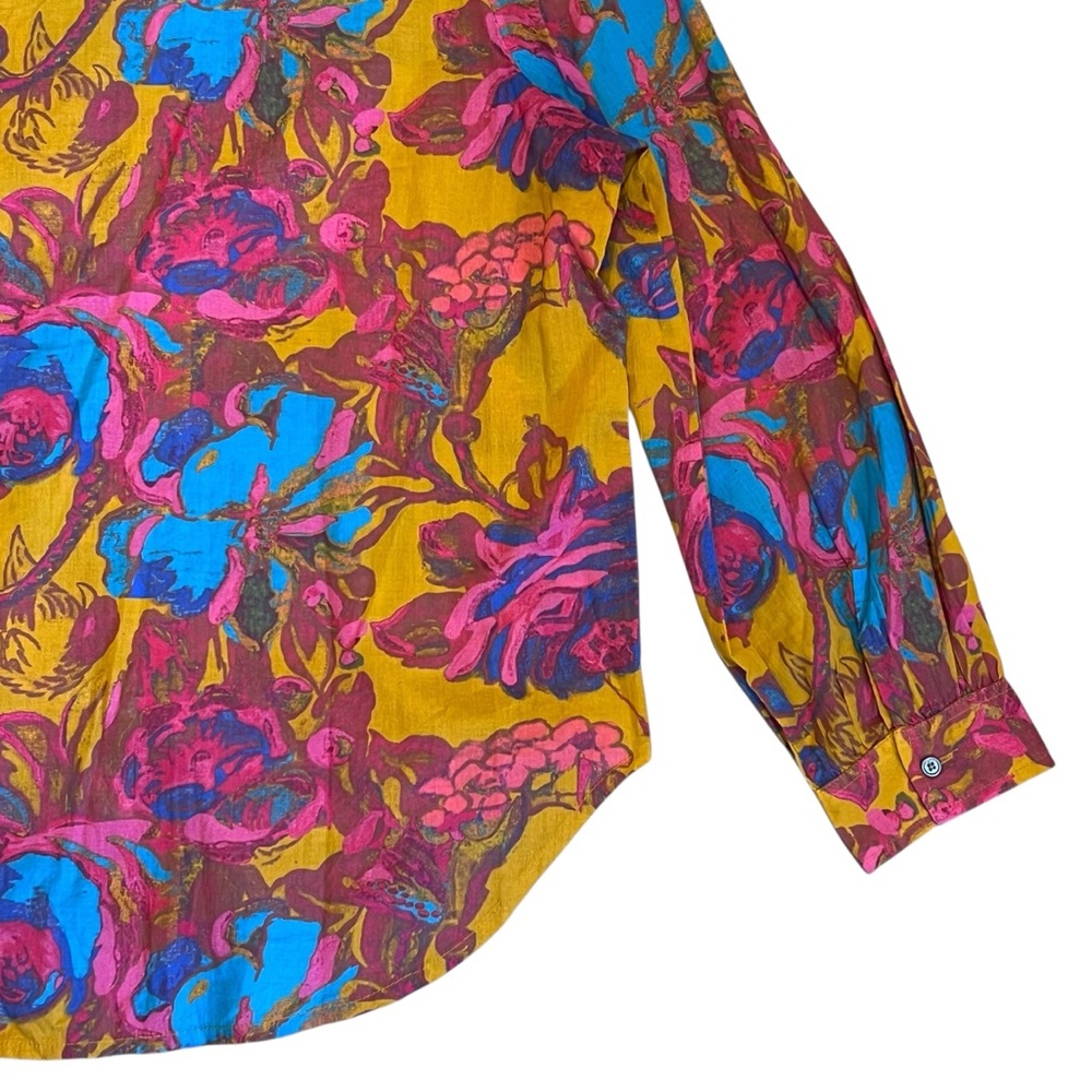 Sundance Women’s M Yellow Floral Cotton Lightweight Blouse Shirt Ruffle Collar - Picture 10 of 13